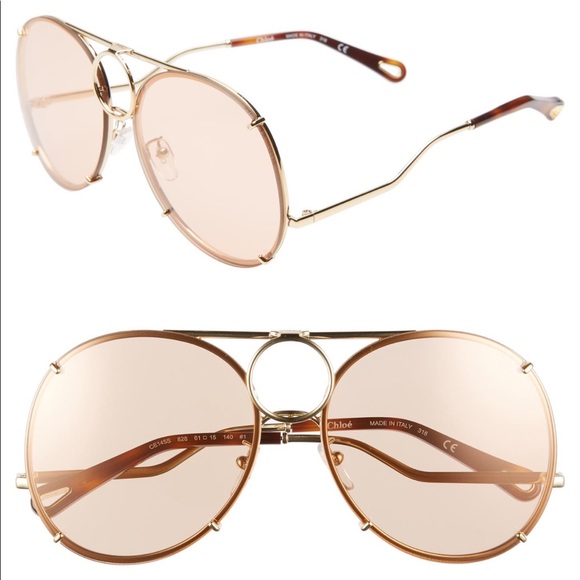 Chloe Accessories - Chloe CE145S Vicky Aviator Frame
Gold Sunglasses interchangeable lenses